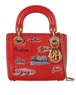 Beaded Mini Lady Dior, Leather, Red, 18 MA 1126, S, 2*